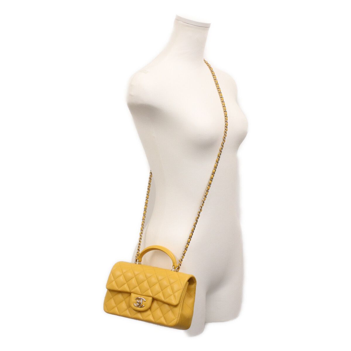 Chanel Yellow Lamb Top Handle Mini Quilted 20 — view 2