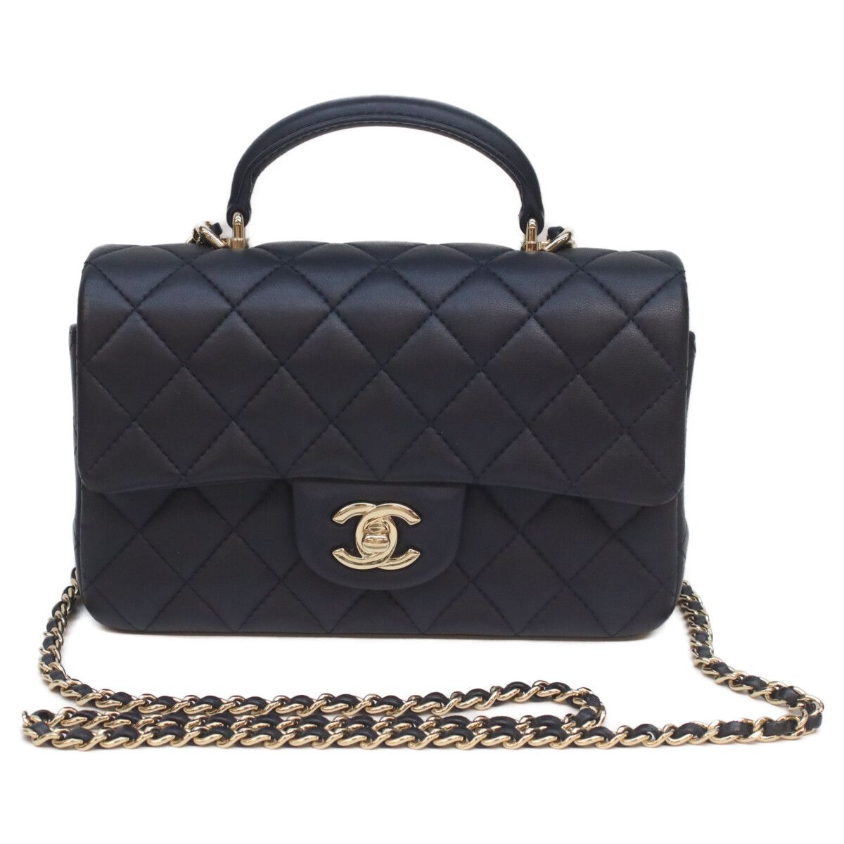 Chanel Navy Lamb Quilted 20 Top Handle Chain