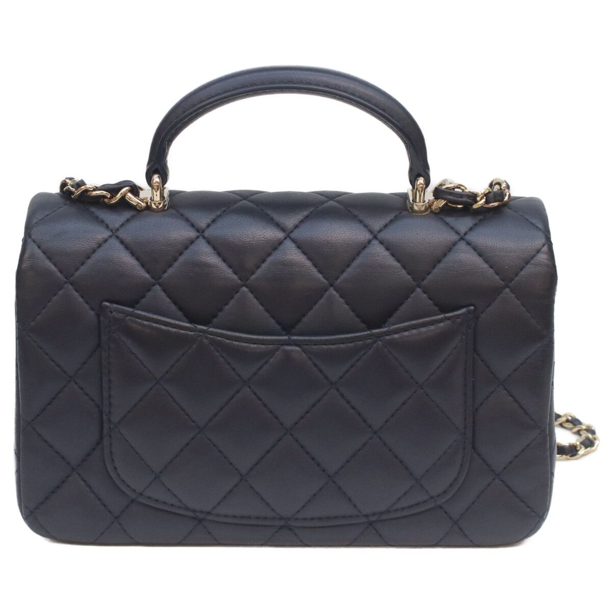 Chanel Navy Lamb Quilted 20 Top Handle Chain — view 3