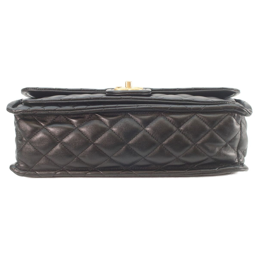 Chanel Black Shiny Lamb Gold Quilted Single Flap Double Chain Shoulder — view 5