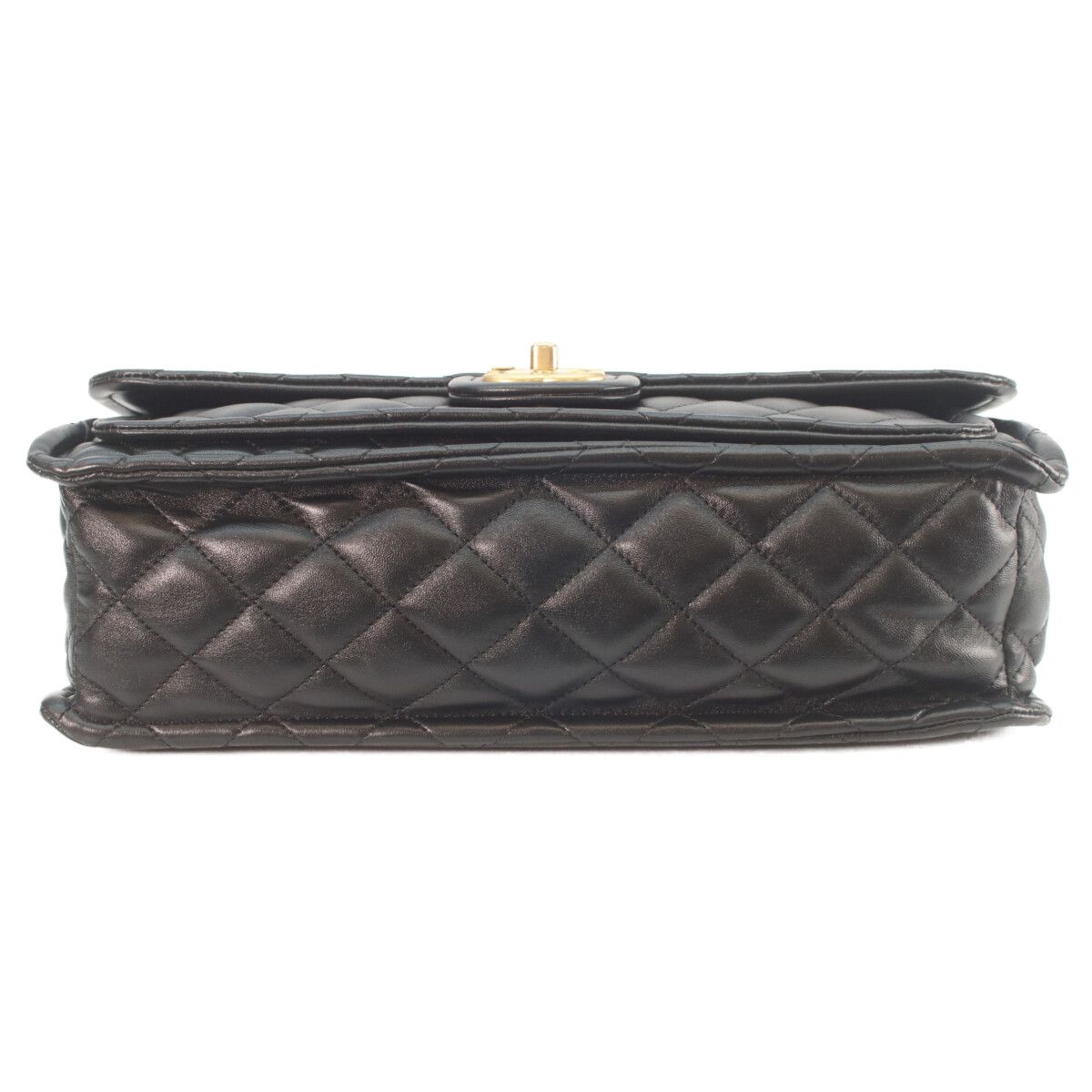 Chanel Black Shiny Lamb Gold Quilted Single Flap Double Chain Shoulder — view 5