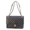 Chanel Black Shiny Lamb Gold Quilted Single Flap Double Chain Shoulder