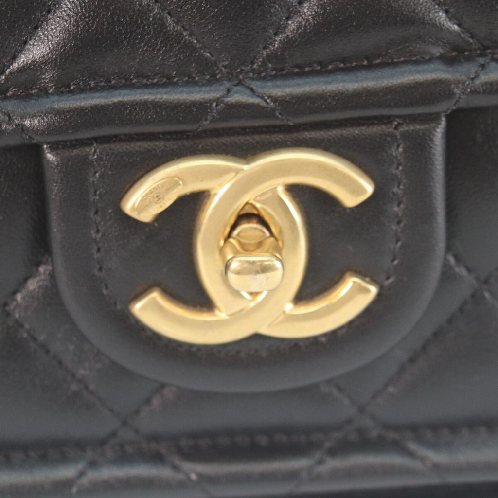 Chanel Black Shiny Lamb Gold Quilted Single Flap Double Chain Shoulder — view 6