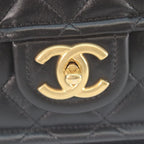 Chanel Black Shiny Lamb Gold Quilted Single Flap Double Chain Shoulder — view 6