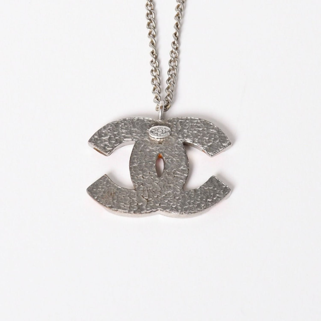 Chanel Necklace CC Logo Border Orange Pink Silver 05 — view 3