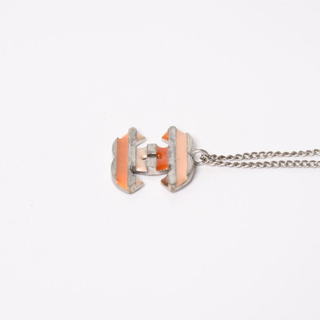 Chanel Necklace CC Logo Border Orange Pink Silver 05 — view 5