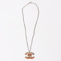 Chanel Necklace CC Logo Border Orange Pink Silver 05