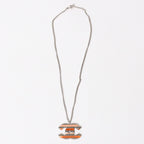 Chanel Necklace CC Logo Border Orange Pink Silver 05
