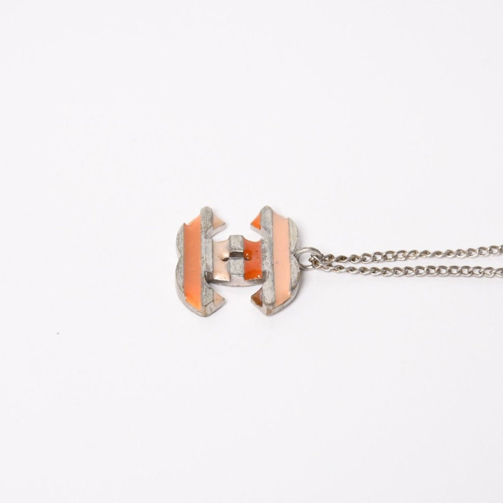 Chanel Necklace CC Logo Border Orange Pink Silver 05 — view 6