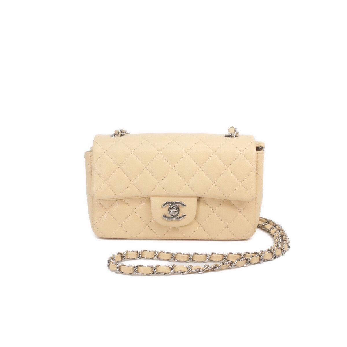 Chanel Beige Caviar Silver Mini Quilted 20 Shoulder