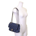 Chanel Indigo Denim Gold Single Flap Quilted Chain — view 9