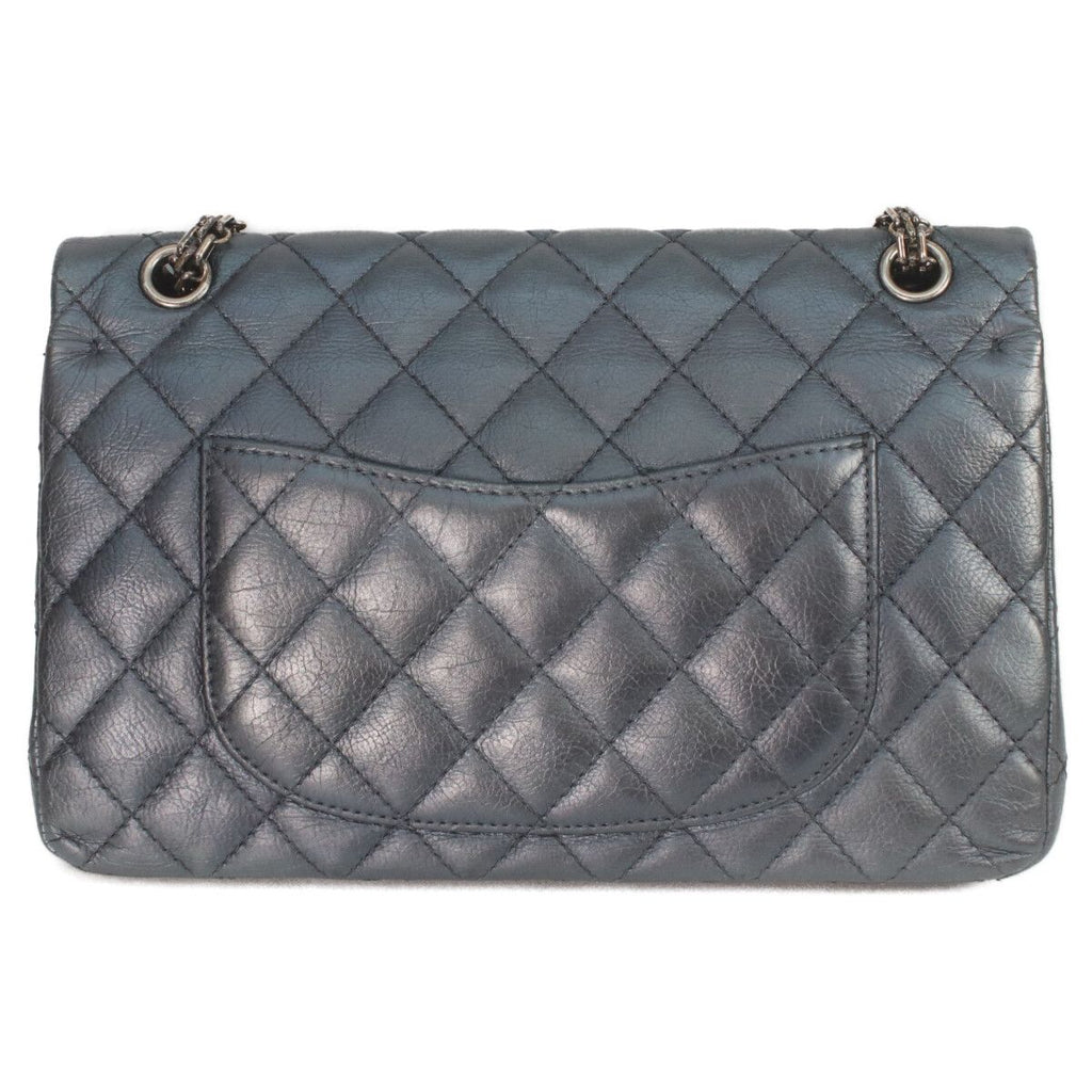 Chanel Metallic Blue Gray Vintage Calf Silver Quilted 2.55 Large Chain Handbag — view 3