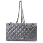 Chanel Metallic Blue Gray Vintage Calf Silver Quilted 2.55 Large Chain Handbag
