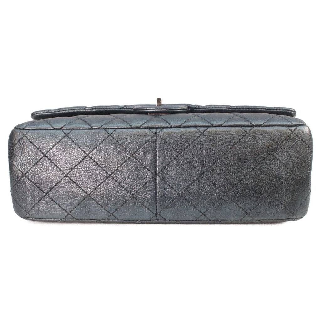 Chanel Metallic Blue Gray Vintage Calf Silver Quilted 2.55 Large Chain Handbag — view 5