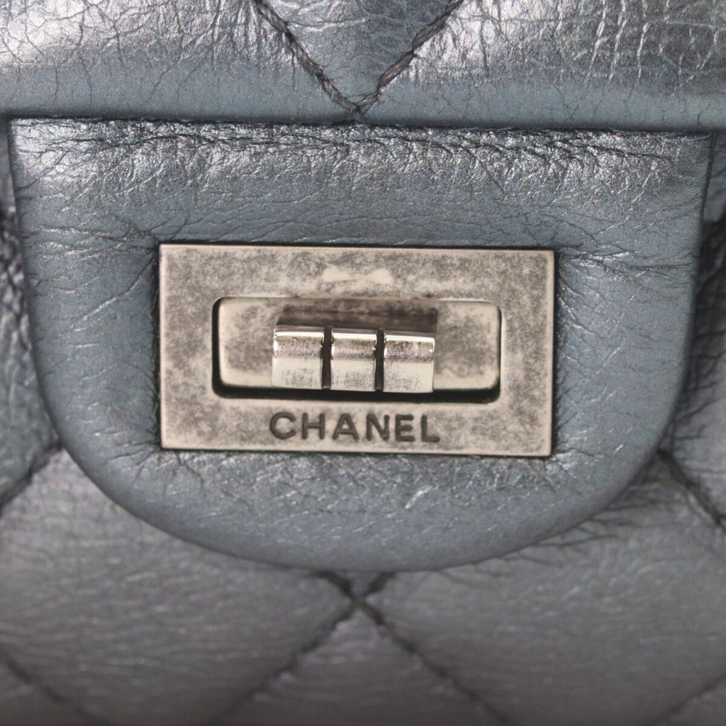Chanel Metallic Blue Gray Vintage Calf Silver Quilted 2.55 Large Chain Handbag — view 6