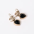 Chanel Earrings CC Logo Heart Black Silver 06 — view 3