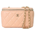 Chanel Pink Beige Caviar Gold Chain Vanity