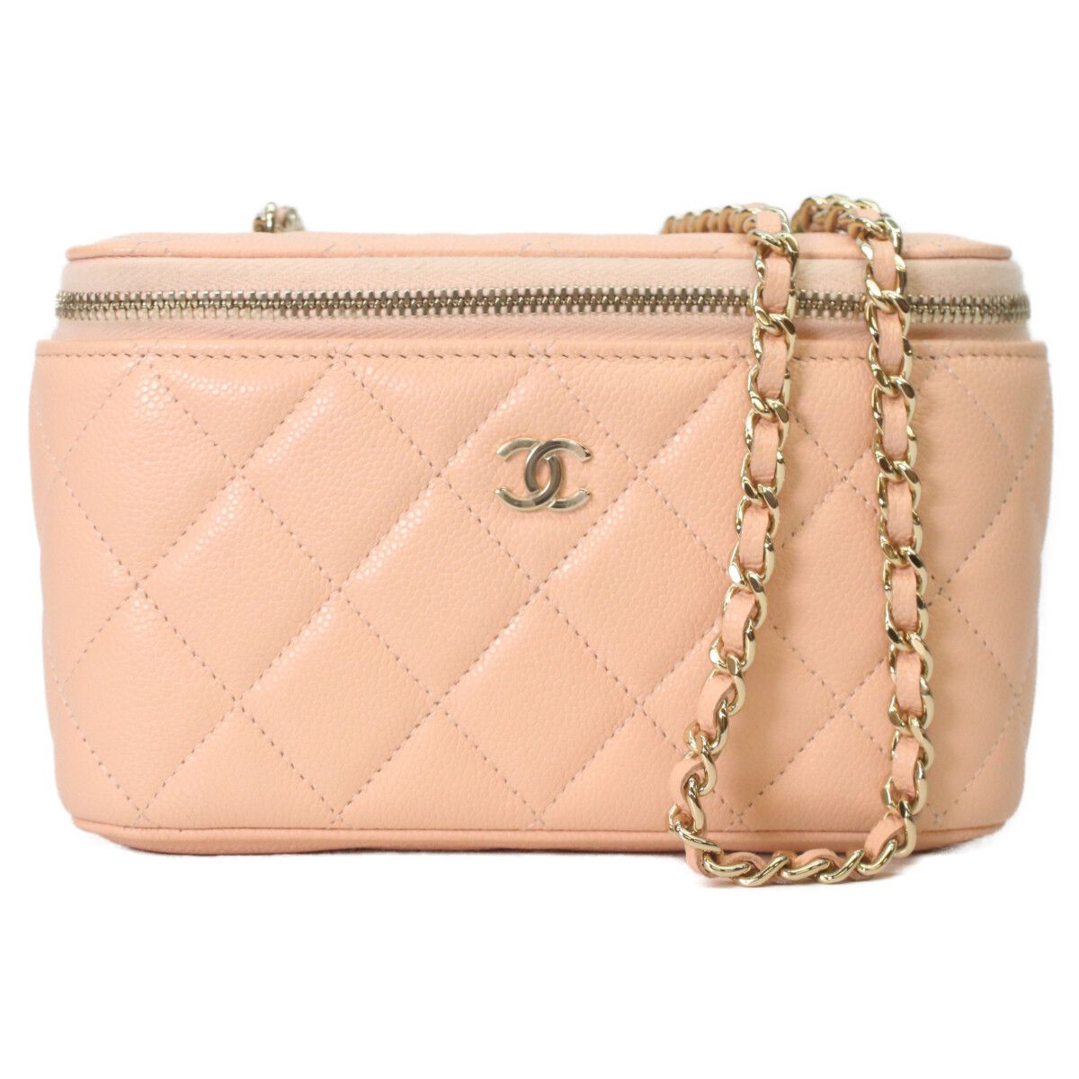 Chanel Pink Beige Caviar Gold Chain Vanity
