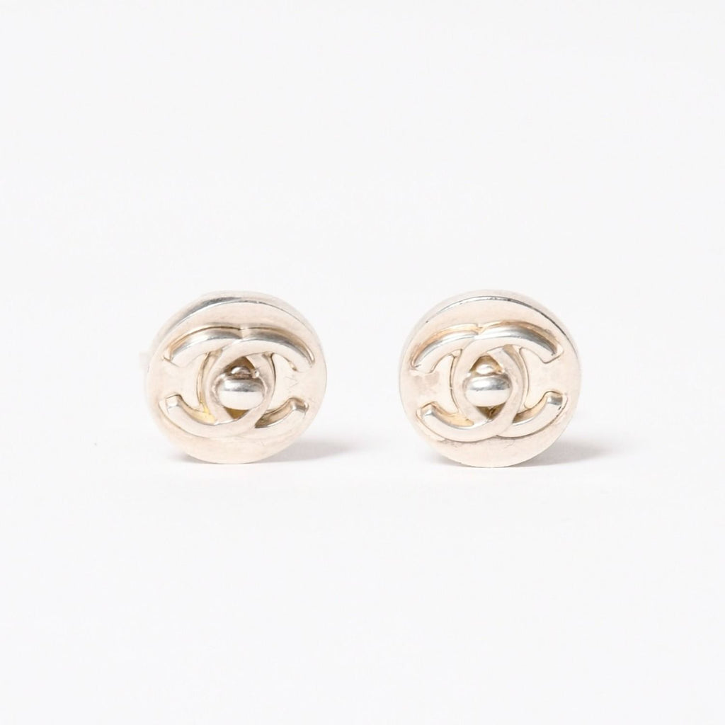 Chanel CC Logo Earrings 97 Button Metal Silver