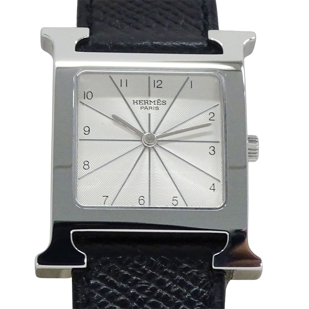 Hermes Watch Boys Quartz Stainless Steel Leather Silver Black a Polished — view 2