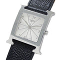 Hermes Watch Boys Quartz Stainless Steel Leather Silver Black a Polished
