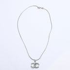 Chanel CC Logo Necklace Light Stone Silver