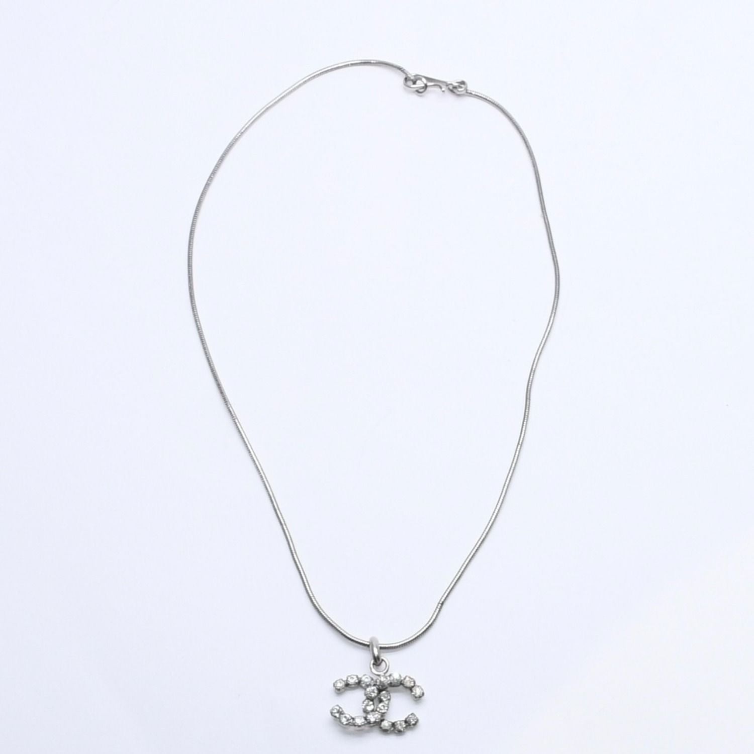 Chanel CC Logo Necklace Light Stone Silver