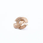 Chanel CC Logo Shape Stud Earrings Rib Texture 00 Gold Metal — view 2
