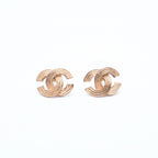 Chanel CC Logo Shape Stud Earrings Rib Texture 00 Gold Metal