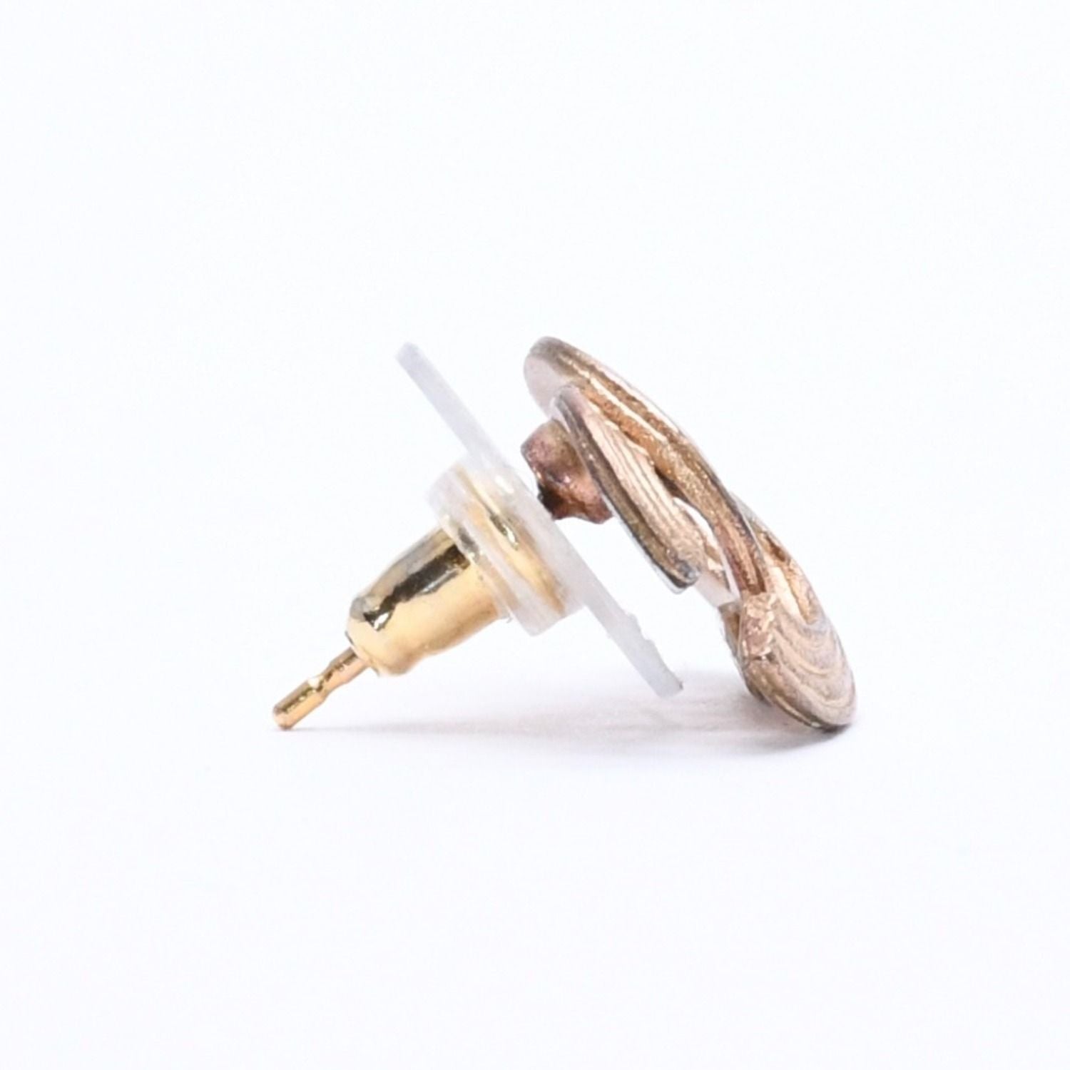 Chanel CC Logo Shape Stud Earrings Rib Texture 00 Gold Metal — view 4