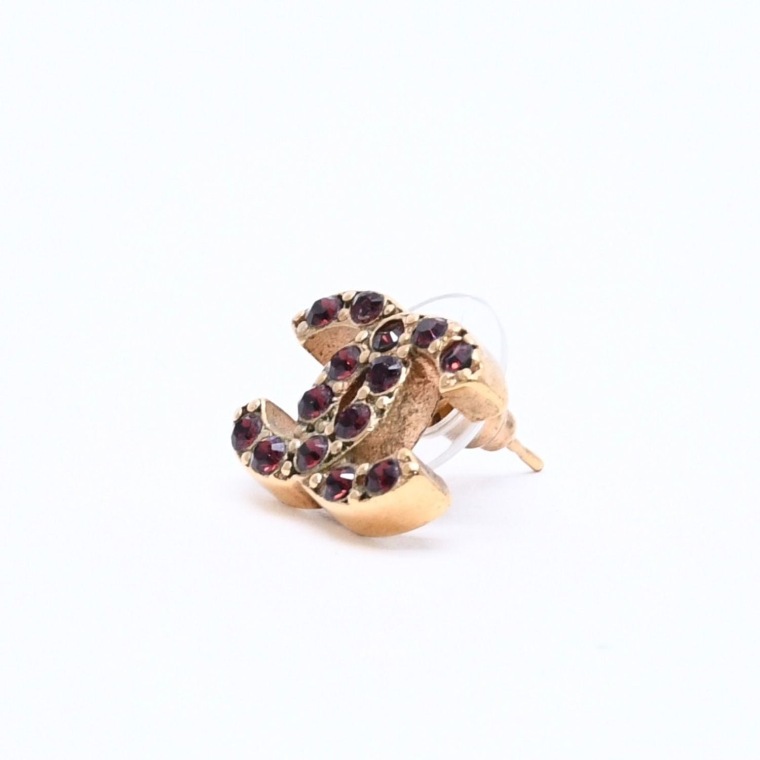 Chanel CC Logo Rhinestone Single Earrings 05 Gold Bordeaux — view 2
