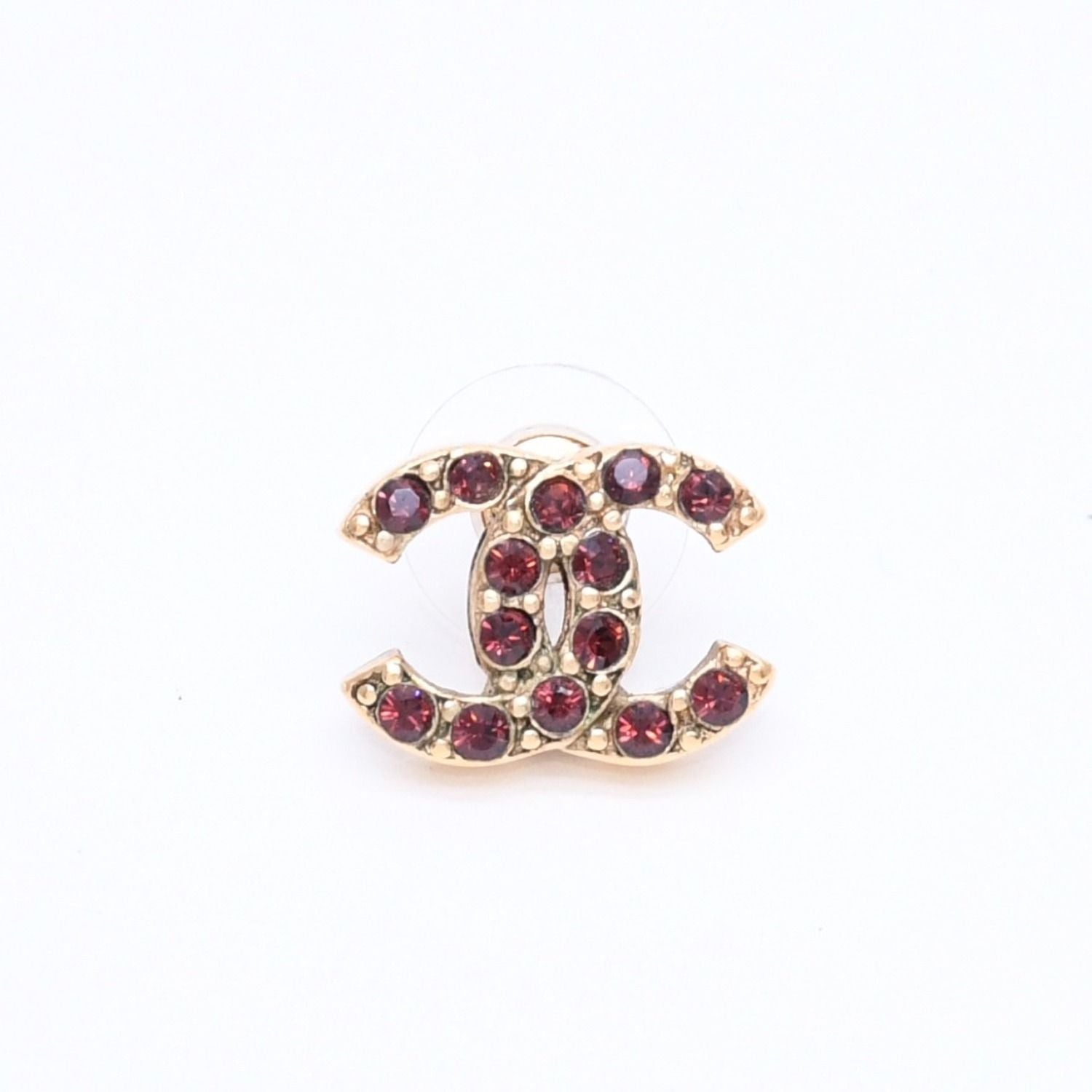 Chanel CC Logo Rhinestone Single Earrings 05 Gold Bordeaux