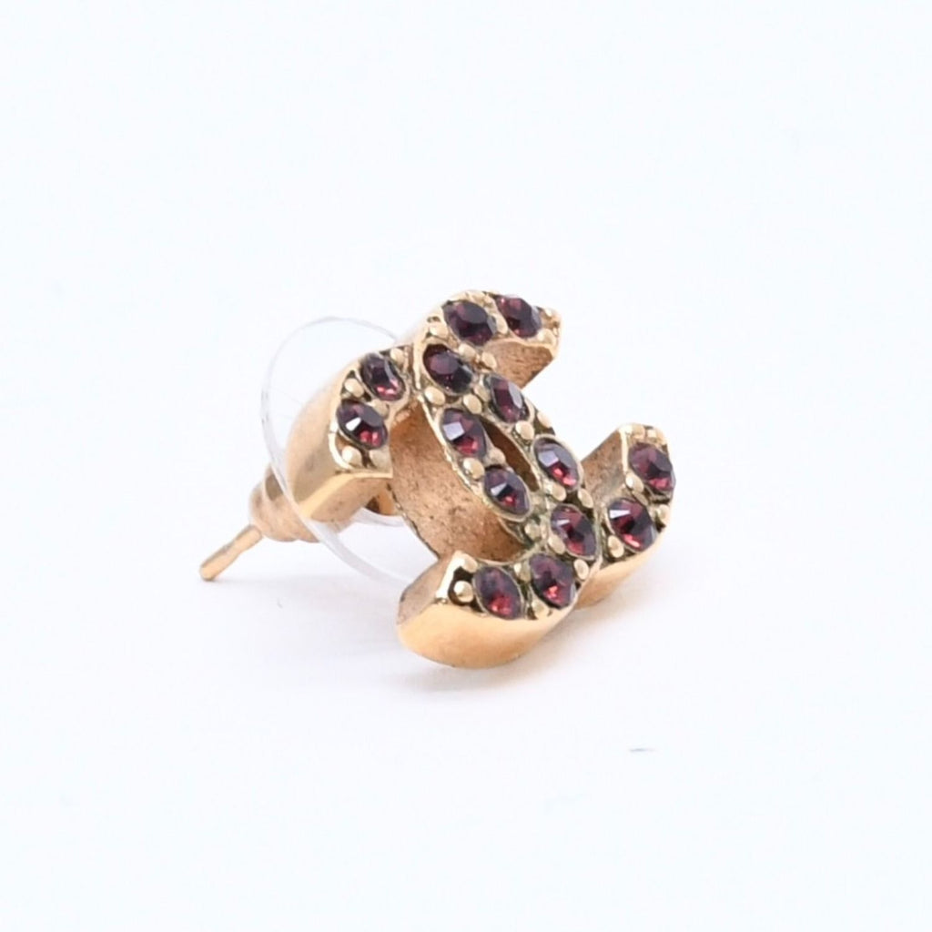 Chanel CC Logo Rhinestone Single Earrings 05 Gold Bordeaux — view 3