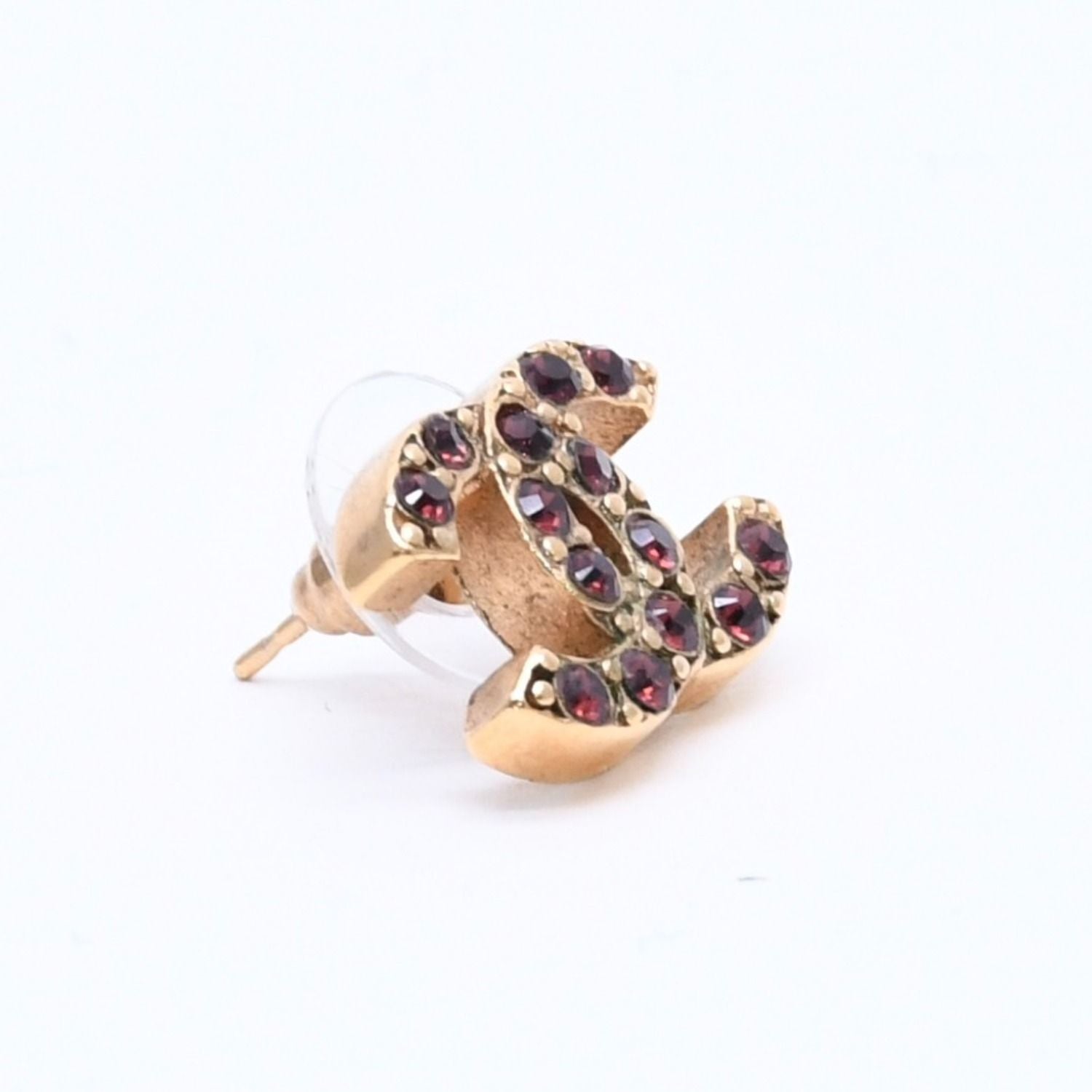 Chanel CC Logo Rhinestone Single Earrings 05 Gold Bordeaux — view 3