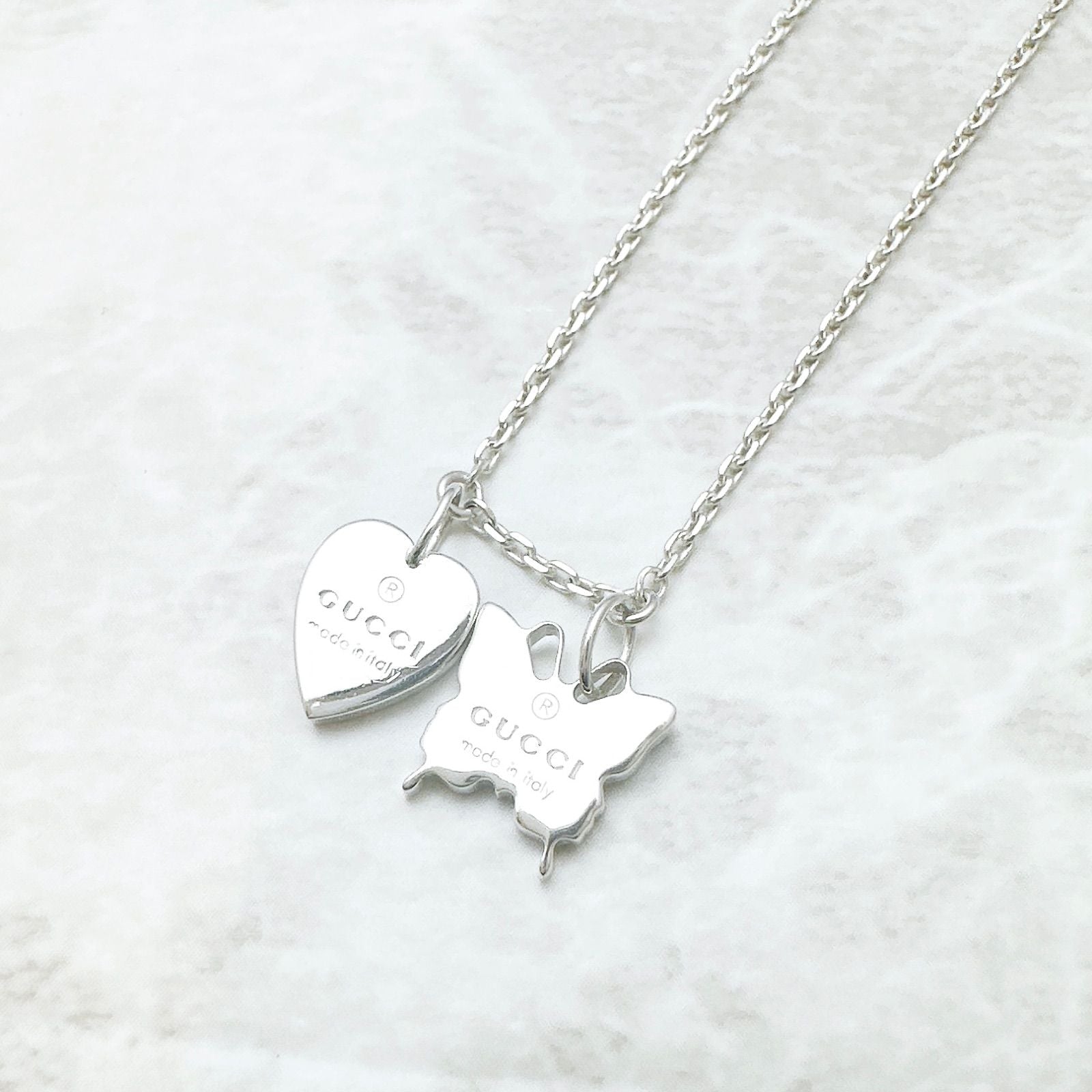 Gucci Trademark Butterfly & Heart Silver Necklace — view 2