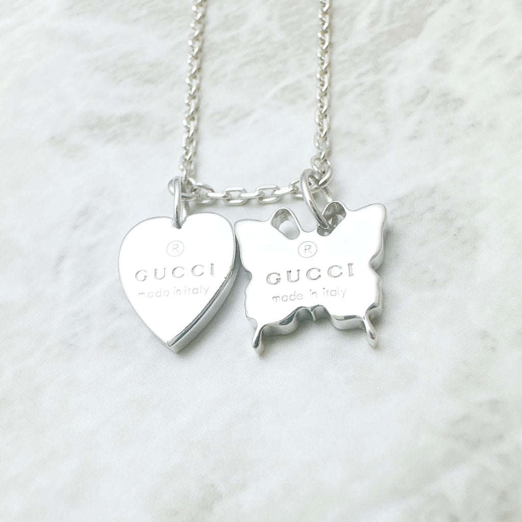 Gucci Trademark Butterfly & Heart Silver Necklace — view 3