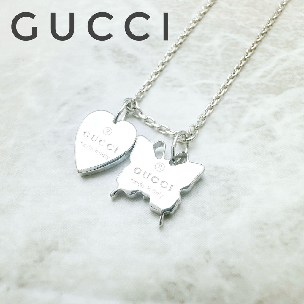 Gucci Trademark Butterfly & Heart Silver Necklace