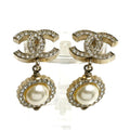Chanel Metal CC Logo Rhinestone Faux Pearl Earrings