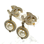 Chanel Metal CC Logo Rhinestone Faux Pearl Earrings — view 2