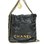 Chanel Shoulder Bag 22 Mini Shiny Calfskin Black Gold 2-Way Crossbody Chain