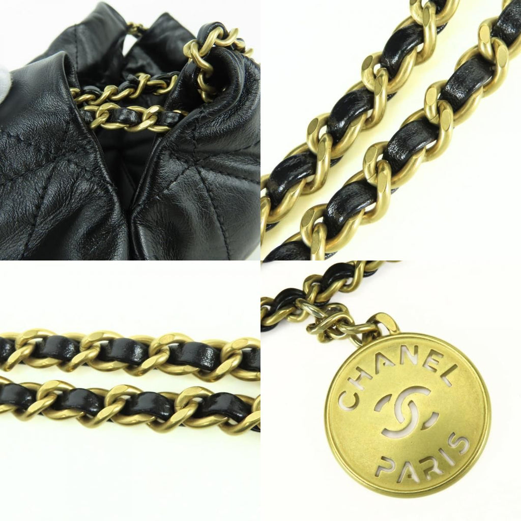 Chanel Shoulder Bag 22 Mini Shiny Calfskin Black Gold 2-Way Crossbody Chain — view 5