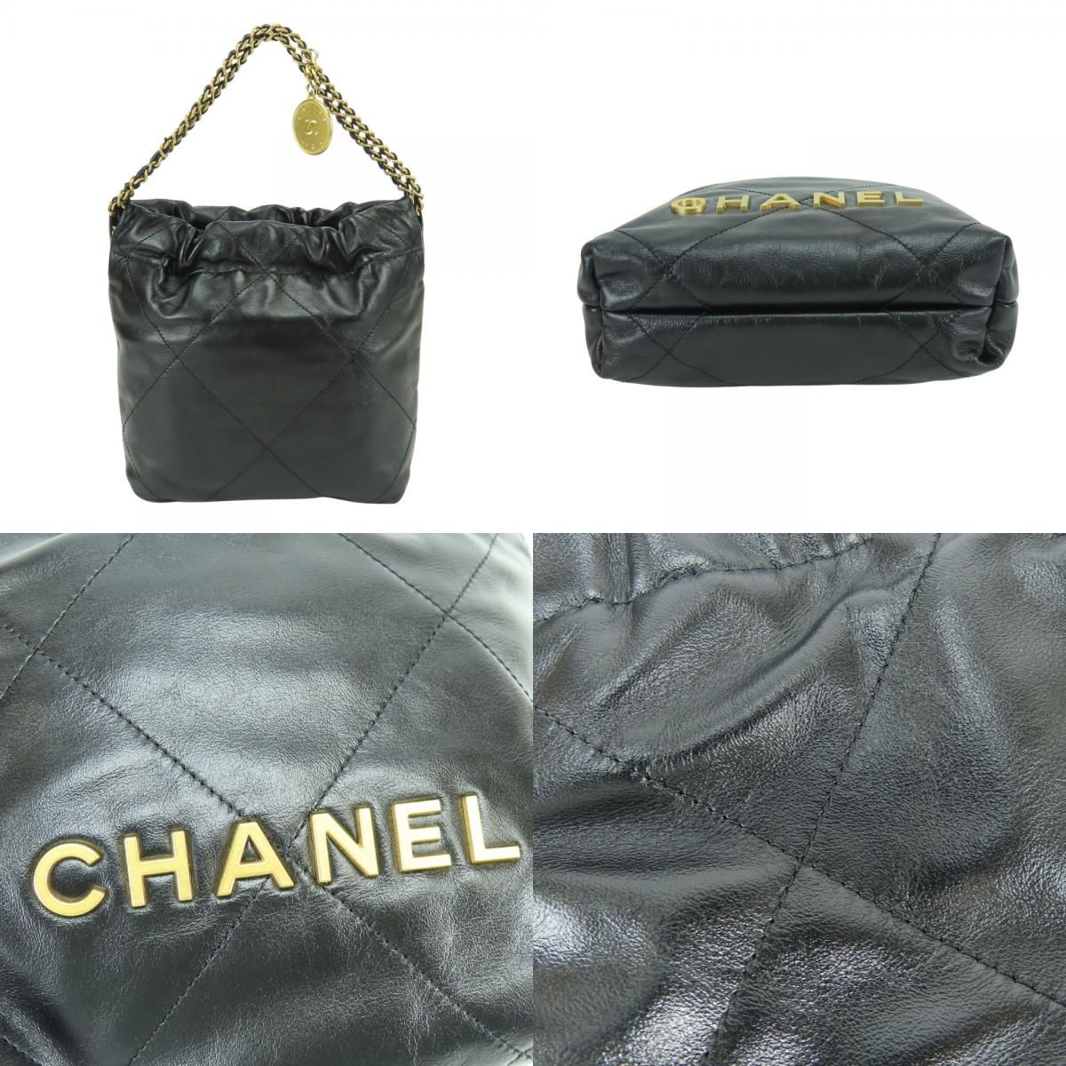 Chanel Shoulder Bag 22 Mini Shiny Calfskin Black Gold 2-Way Crossbody Chain — view 3