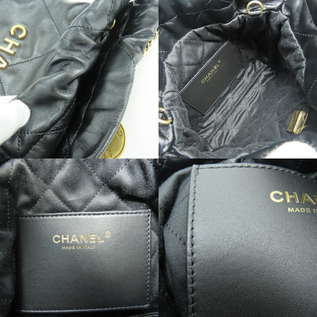 Chanel Shoulder Bag 22 Mini Shiny Calfskin Black Gold 2-Way Crossbody Chain — view 7