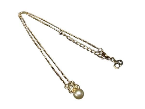 Dior Necklace Gold Metal Rhinestone Faux Pearl