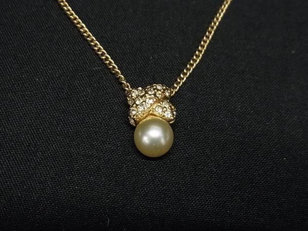 Dior Necklace Gold Metal Rhinestone Faux Pearl — view 2