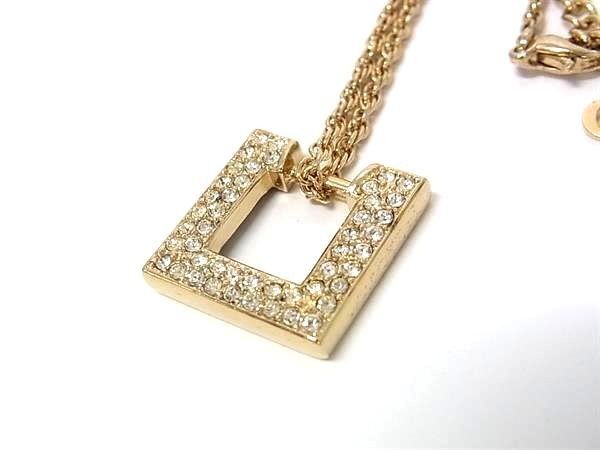 Dior Pendant Change Necklace Earrings Set Gold Metal Rhinestone Square — view 2