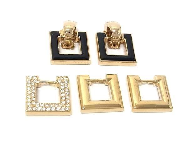 Dior Pendant Change Necklace Earrings Set Gold Metal Rhinestone Square — view 4