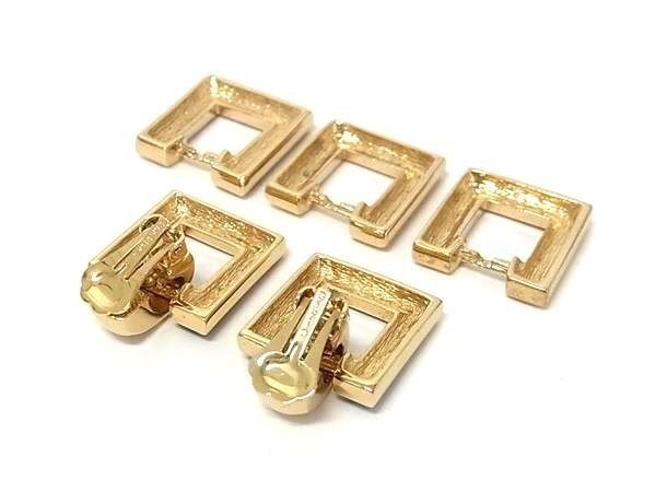 Dior Pendant Change Necklace Earrings Set Gold Metal Rhinestone Square — view 5