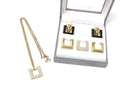 Dior Pendant Change Necklace Earrings Set Gold Metal Rhinestone Square