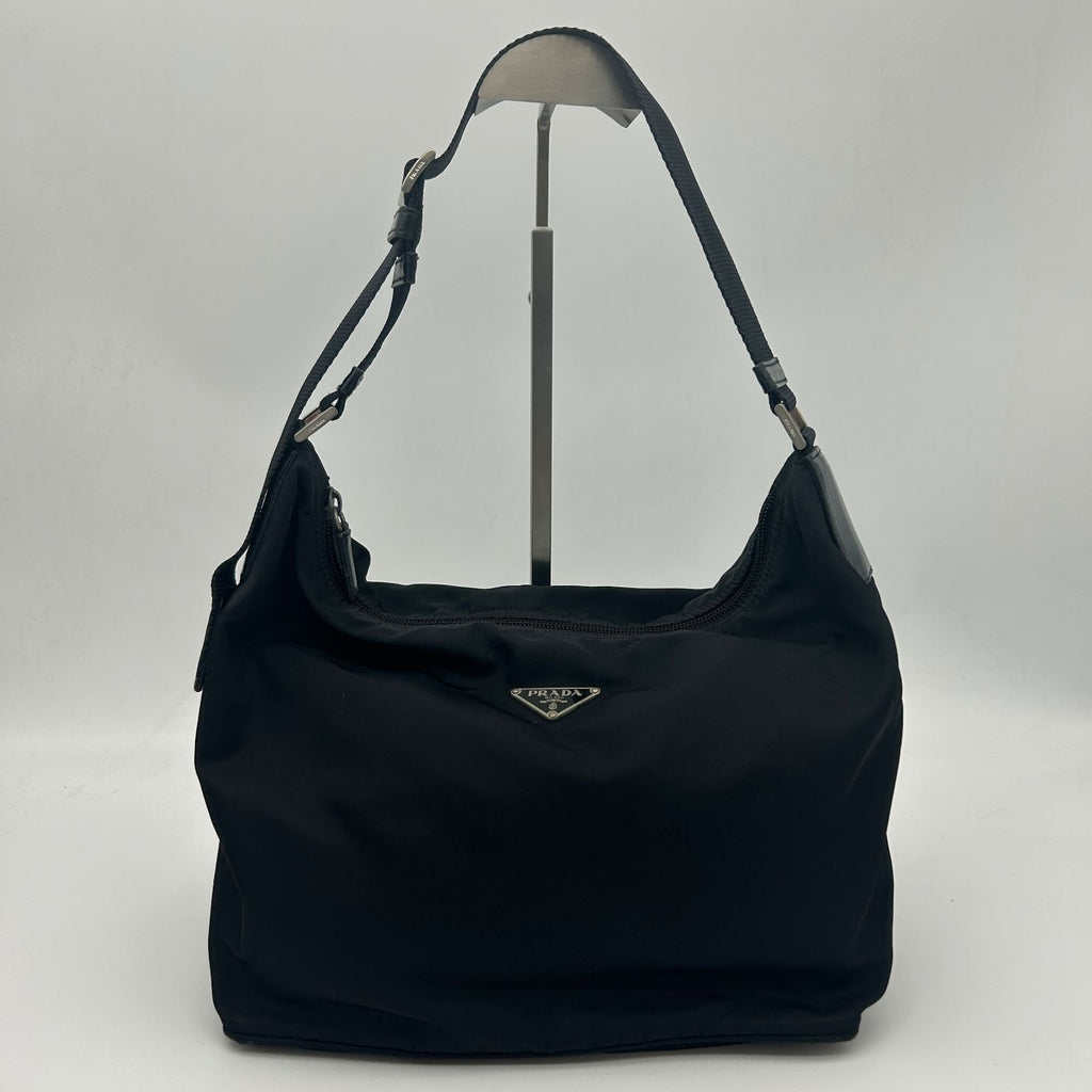 Prada Nylon Shoulder Bag Black Triangle Logo Silver